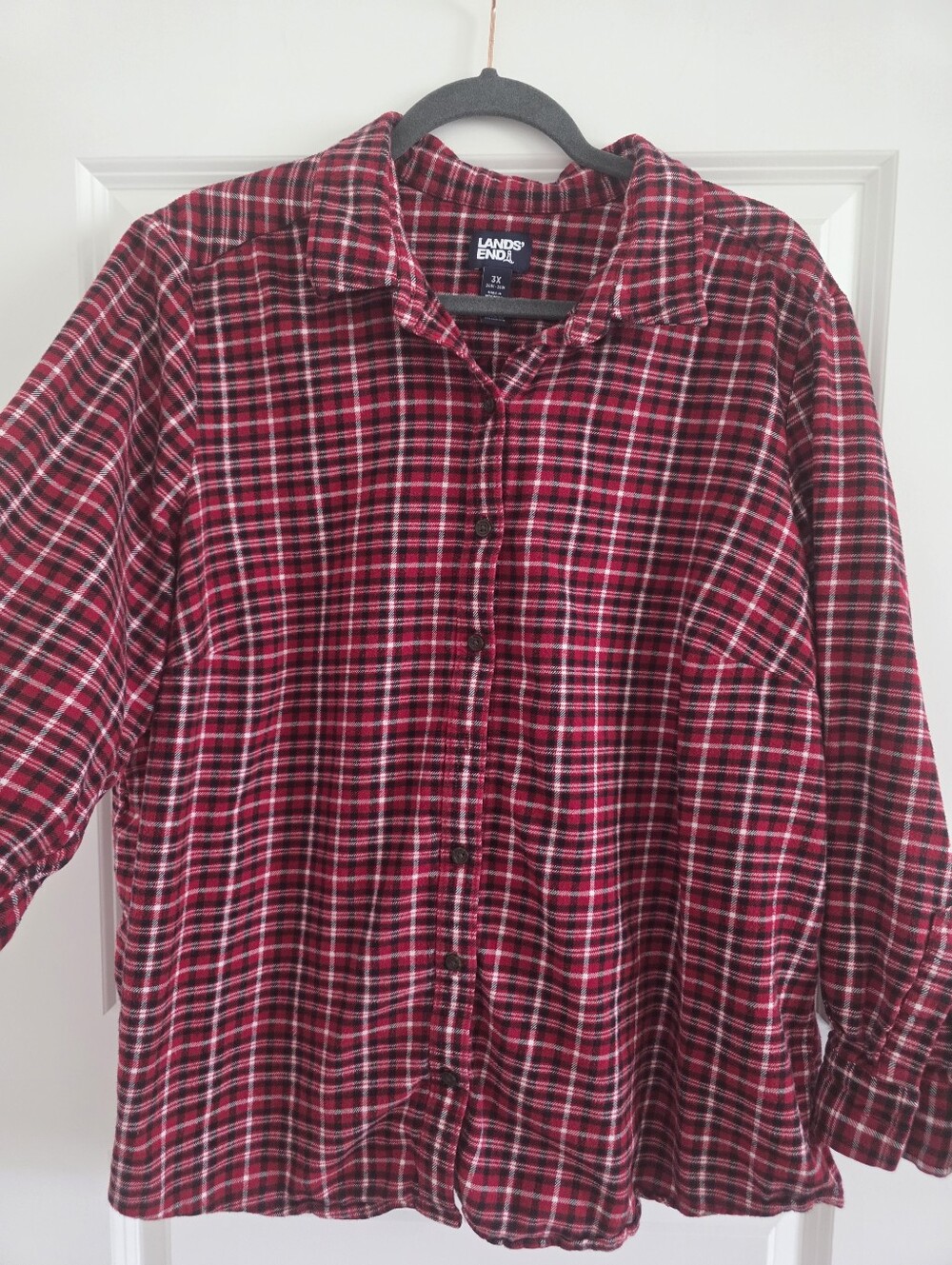 Lands' End Flannel Grunge 100% Cotton Red Plaid Top. Plus Size 3x.